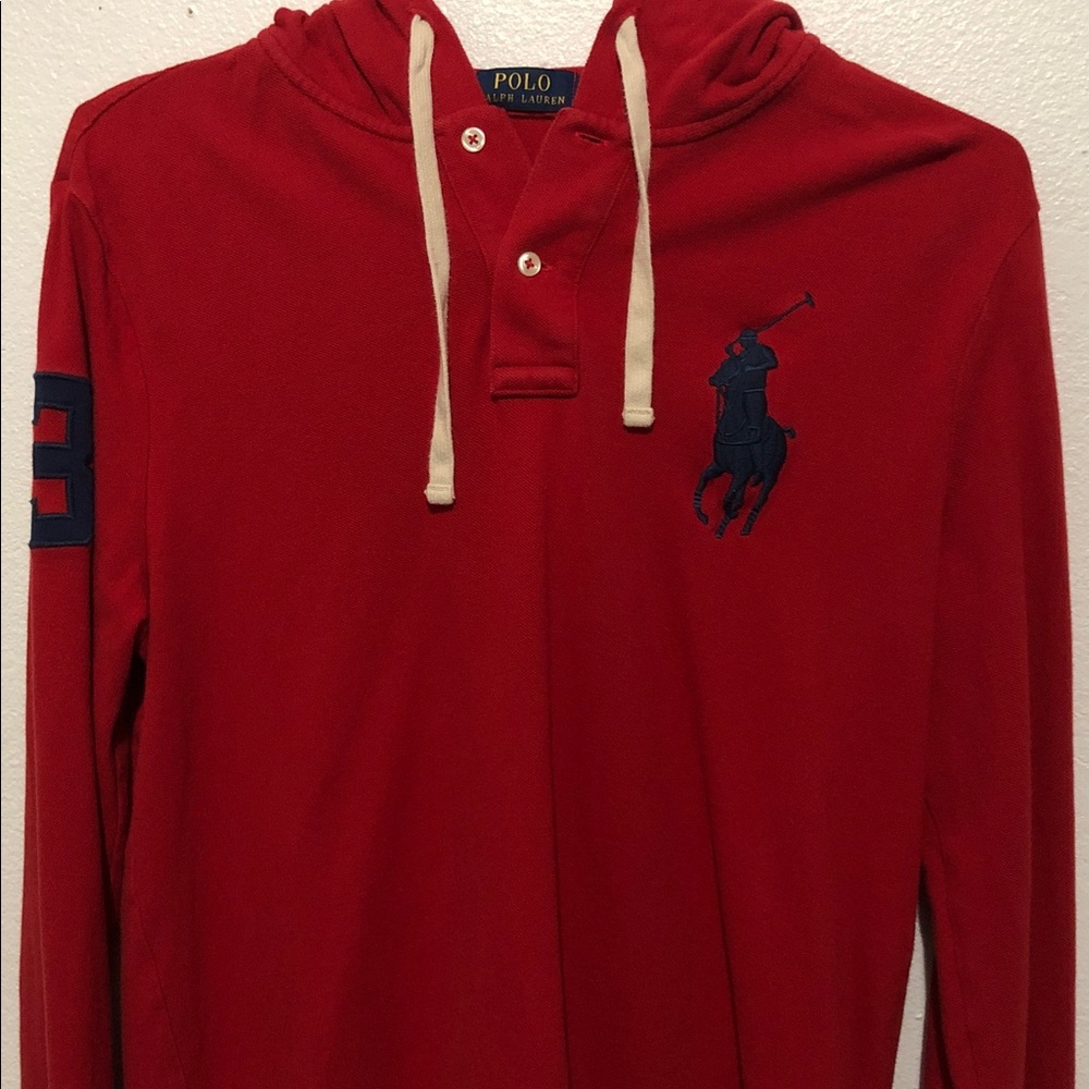 Polo Ralph Lauren Mens Red Big Pony Hooded Long Sleeve
